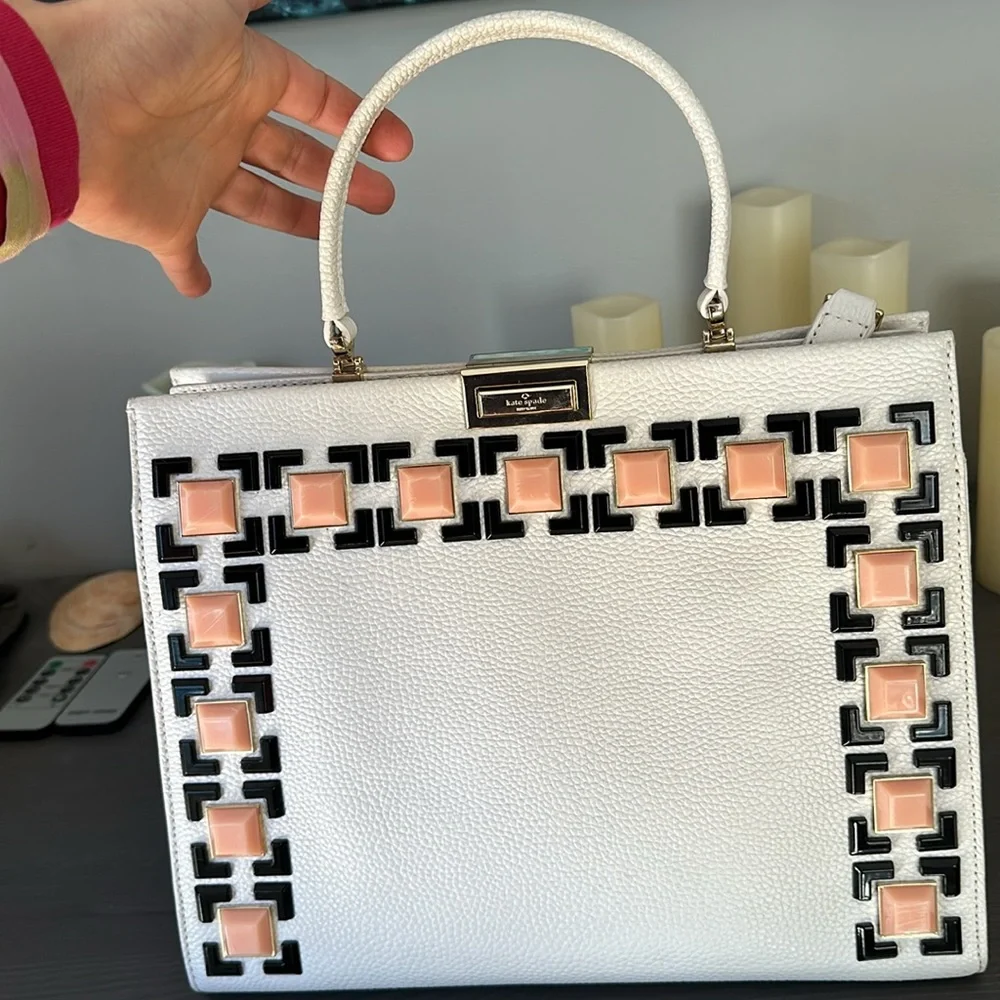KATE SPADE EUC STRUCTURED WHITE LEATHER HANDBAG - Picture 1 of 6